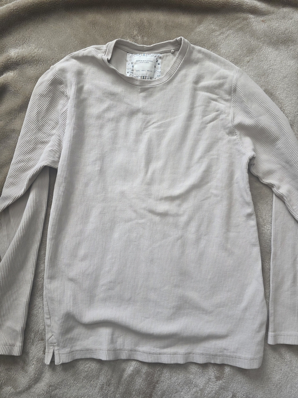 Denim & Flower Ricky Singh Beige Ribbed Crewneck Knit Short Sleeve Shirt Size L